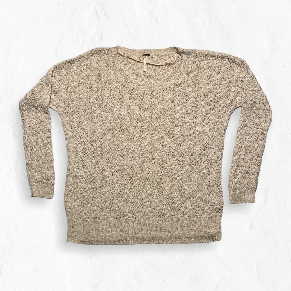 Free People Peach Pink Cable Open Knit Sweater XS